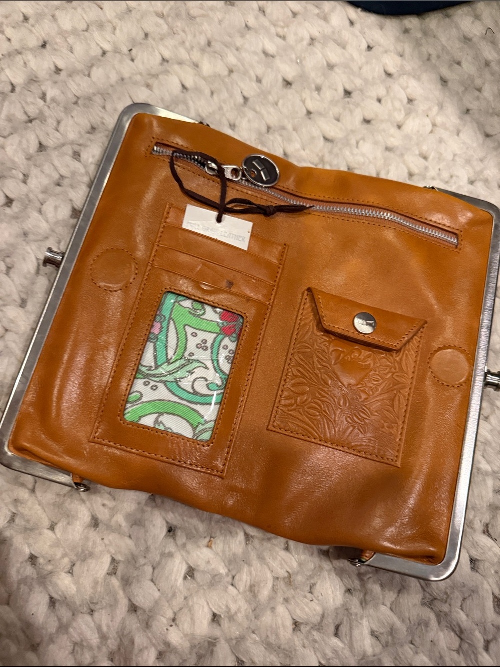 Vintage Vestal Leather Lauren Double Frame Clutch Wallet Honey Tan Tooled